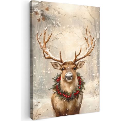CUADRO EN LIENZO Navidad - Reno - Invierno - Guirnalda Pinturas 40x60 cm