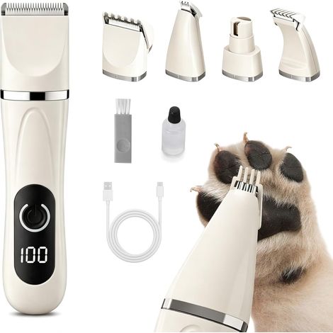 4-in-1 Cordless Silent Pet Clippers Kit with 4 Heads (Paws, Face, Curved, Nail File) Grooming Clipper for Small Dogs and Cats (1/5)