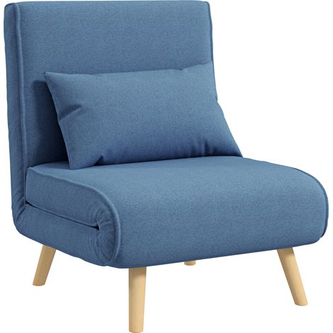 3-in-1-Verwandlungssessel in Blau, Chaiselongue-Bett für 1 Person, 5-fach verstellbare Rückenlehne, Stoffschlafsofa mit Kissen, platzsparendes Möbelstück.