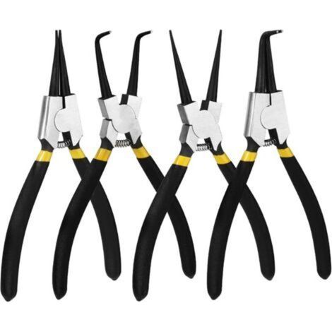 Sicherungsringzange für Innen- und Außenringe, gerade/gebogene Backenzange, Kohlenstoffstahl, 17,8 cm Länge, 1,8 mm Spitzengröße, 4 Stück (1/4)
