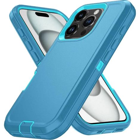 (Bleu, iPhone 14) Coque rigide mate, matériau PC+TPU, antichoc, avec clip ceinture. (1/5)