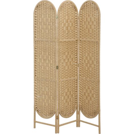 HOMCOM biombo separador de ambientes de 3 paneles, 120x170 cm, plegable, bohemio, con parte superior arqueada, tejido a mano, divisor ligero, natural