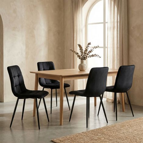 Set di 4 sedie 44x46x86 cm, sedie da pranzo e sedie da soggiorno, gambe in metallo, stile scandinavo, adatte per ufficio e camera da letto, velluto, Nero