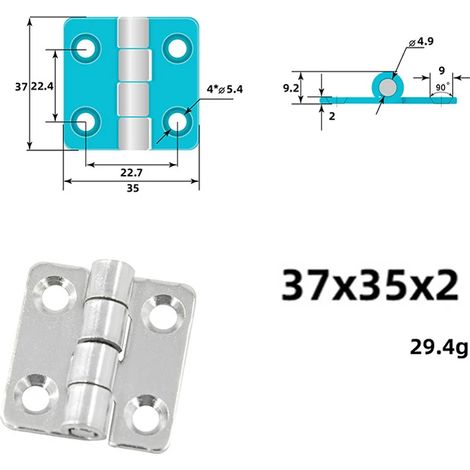 Charnière renforcée en acier inoxydable 304 (37 x 35 x 2) pour équipements mécaniques, charnière plate pliante industrielle robuste, charnière à plaque rabattable. (1/5)