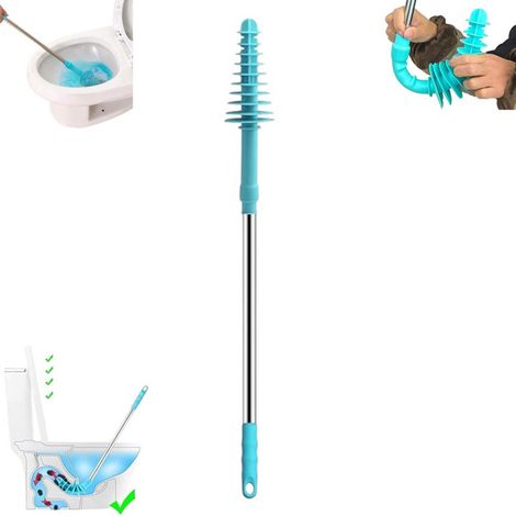 Toilettenpömpel mit Saugfunktion – Hilfe zur Beseitigung von Toilettenverstopfungen – Manuelle Hilfe zur Beseitigung von Toilettenverstopfungen – Blau – Toilettenpömpel mit Siphon – Flexibler Toilette (1/5)