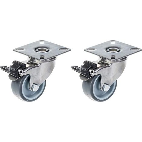 Ruedas - 50 mm - Acero inoxidable - Goma gris - Carga 80 kg - Paquete de 2