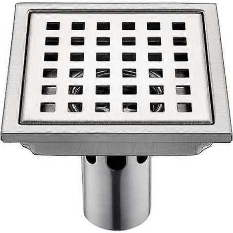 Siphon de sol INOX, 1 pièce, en acier inoxydable, 15 cm x 15 cm, filtre carré, désodorisant, anti-refoulement et anti-fuite d'eau. (1/4)