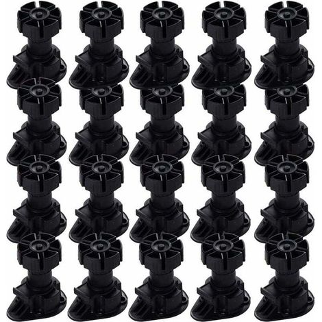 20 pieds de meubles réglables, clips de fixation pour meubles, pieds de meubles de cuisine, pieds de table, avec bouton de base pour tous types de meubles de cuisine (80 mm - (1/5)