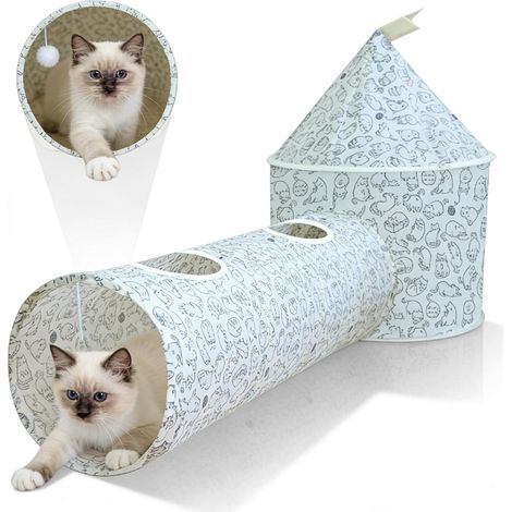 Tunnel pour Chat 3 en 1,Crinkle Tunnel avec Boule Suspendue,Pet Tunnel pour Chats Et Chiots,Tube De Tunnel Pliable,Animaux De Compagnie,Pliable,Chatons,25×94CM+45×64CM
