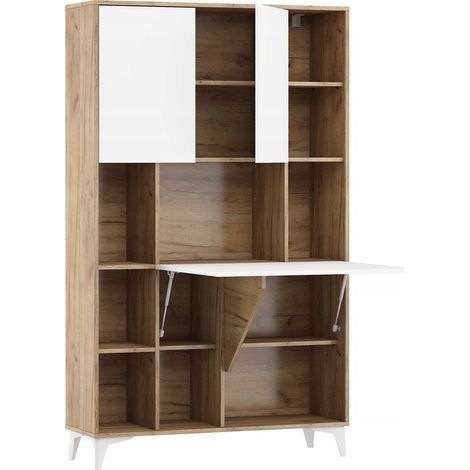 Armoire Placard Convertible en bureau et table Home office 175x105x34cm « Meggie 2-Blanc brillant (front)/Or Artisan(corps)» (1/5)