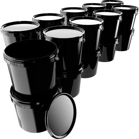 20x Eimer mit Deckel 5l Schwarz Rund Kunststoff Eimer Lebensmittelecht, luftdicht und stabil