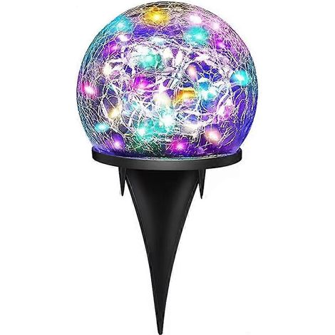 Solarbetriebene Gartenleuchte für den Außenbereich, 10 cm, rund, aus farbigem Crackle-Glas, wasserdicht, zur Landschaftsgestaltung. (1/5)