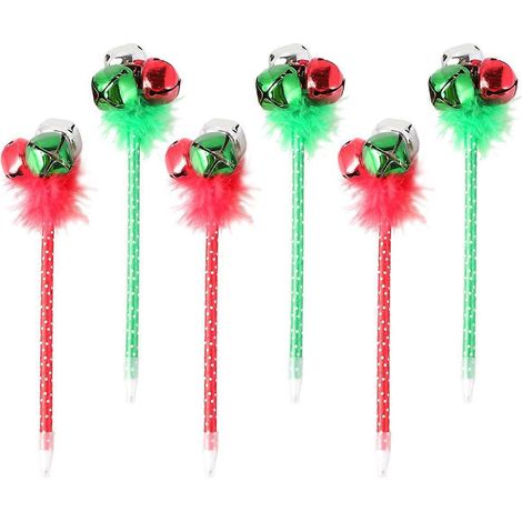 Lot de 6 stylos à bille à grelots rouges et verts sur le thème de Noël - Cadeaux festifs pour les fêtes de fin d'année