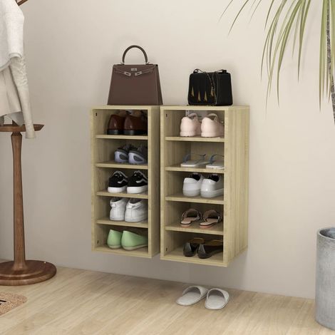 Muebles zapateros 2 uds contrachapado roble Sonoma 31,5x35x70cm vidaXL