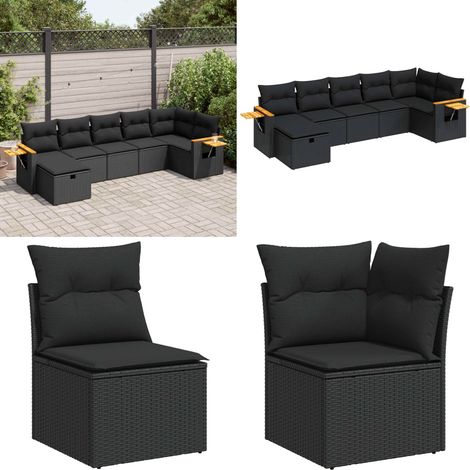 vidaXL Salon de jardin 7 pcs avec coussins noir résine tressée (1/5)