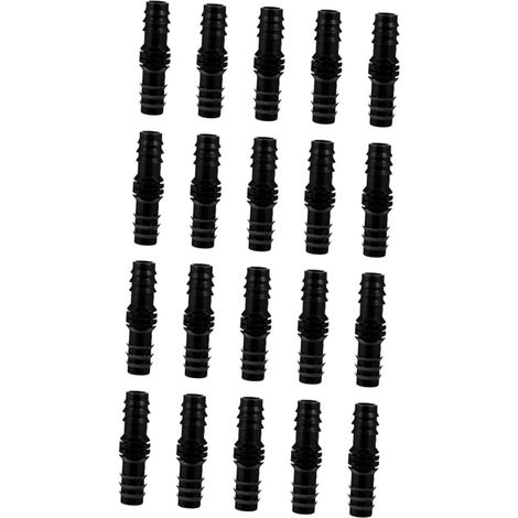 Lot de 20 connecteurs droits à barbes pour tuyaux d'irrigation goutte à goutte, noirs, 16 mm, accessoires d'irrigation pour jardins et cultures agricoles.