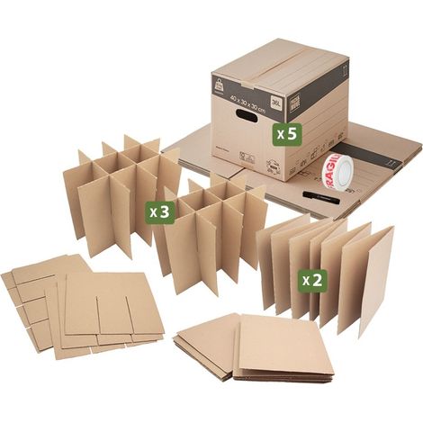 Pack and Move - Kit déménagement vaisselle + marqueur noir + adhésif "fragile" offert