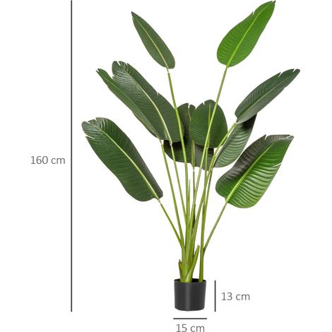 Bananier artificiel de 160 cm avec pot et 10 feuilles réalistes, plante tropicale synthétique pour la décoration intérieure et extérieure, vert maison/bureau (1/5)