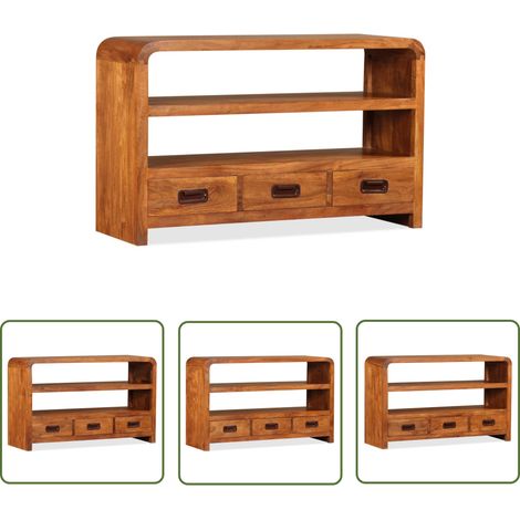 The Living Store Meuble TV Bois d'acacia solide 90 x 30 x 55 cm - Meubles Tv - Meuble Tv - Meuble Audio - Rangement Media - Acacia (1/5)