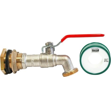 Kit traversée de cuve en laiton – Robinet 1/4 tour avec nez 20x27 – Pour cuves eau pluie, installation étanche (1/5)