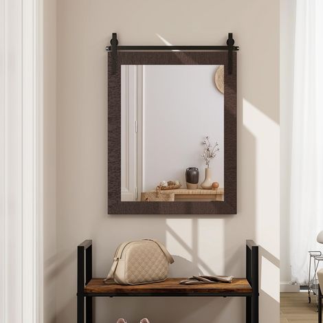 COSTWAY Specchio da Parete 76,5 x 56 cm, Specchio Rettangolare con Cornice in Legno e Staffa in Metallo, Specchio da Bagno Corridoio Soggiorno, Bianco (Noce) (1/5)
