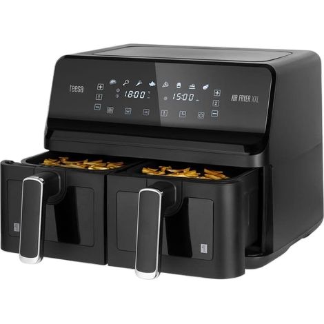 Friggitrice ad aria Teesa XXL da 8 litri e 2700 W a due camere, doppia pentola, senza grassi (1/3)