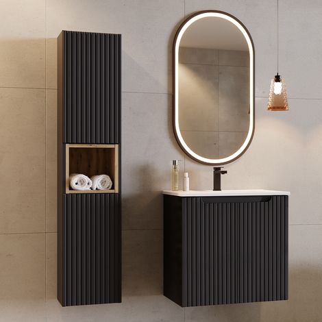 Set di mobili da bagno con lavabo Riva nero 60cm (1/5)