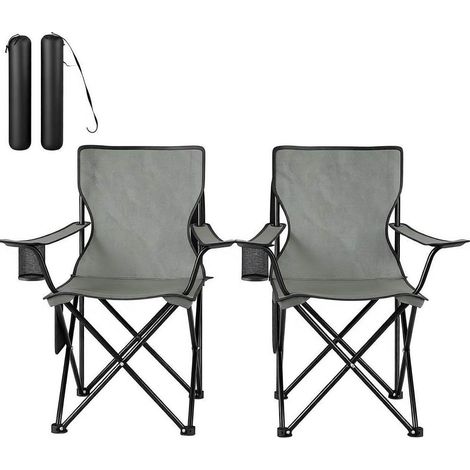 Set 2 sedie da campeggio pieghevoli con portabicchiere e tasca in rete grigio scuro (1/5)