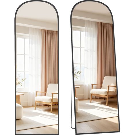 Miroir sur pied moderne en aluminium avec support pliable, 50 x 170 cm, noir (1/5)