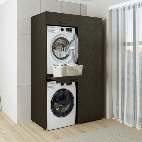 Roomart DUO-I Waschmaschinenschrank 127 cm, Schwarz-Eiche