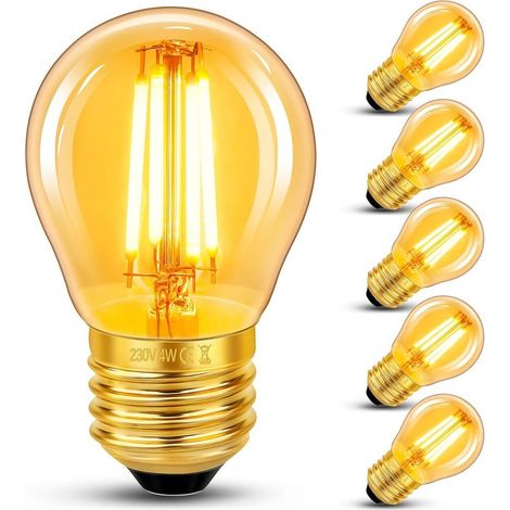 6er-Set LED-Lampen – E27-Sockel – G45-Form – Retro-Glühfaden – Warmweißes, bernsteinfarbenes Glas (2200 K) – Innendekoration für Restaurants, Cafés und Bars – Bernstein – 4,5 x 7,6 cm (1/5)