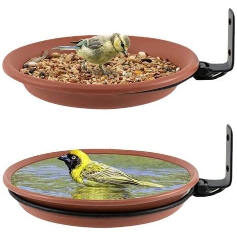 PCS Abreuvoir Oiseaux,Mangeoire pour Oiseaux Exterieur Et Bain d'oiseaux,Abreuvoir pour Oiseaux Balcon,Distributeur Nourriture pour Oiseaux Sauvages,Baignoire à Oiseaux (Brun)