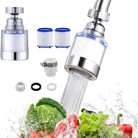 Filtre de robinet rotatif à 360°, purificateur d'eau du robinet, élimine le chlore, les métaux lourds et adoucit l'eau dure, filtre pour évier, cuisine, salle de bain (1/5)