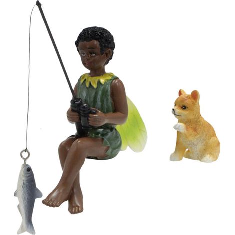 royaluxe -Sculptures et statues de jardin en résine, figurines de jardin féerique, garçon de pêch, pêche avec chien, sculptures de jardin, imperméable, décoration de jardin, bricolage, maison (1/2)