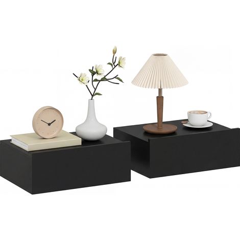 HOMCOM set de 2 mesillas de noche de pared, mesitas de noche flotantes con 1 cajón, mesas auxiliares para dormitorio, 40x30x15 cm, negro