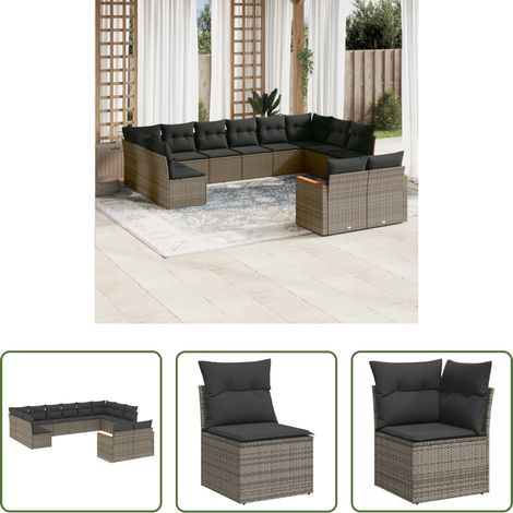 Rattanmöbel -  12-tlg. Garten-Sofagarnitur mit Kissen Grau Poly Rattan (1/5)