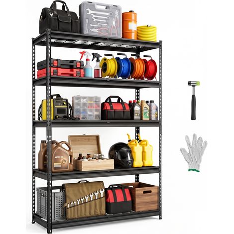 VEVOR Estantería Metálica 5 Niveles 121,9 x 45 x 181,3 cm 1134 kg SPCC, Estante de Almacenamiento Ajustable, Malla Ventilada, Montaje sin Tornillos y Diseño Estable para Garajes, Cocinas y Sótanos (1/5)