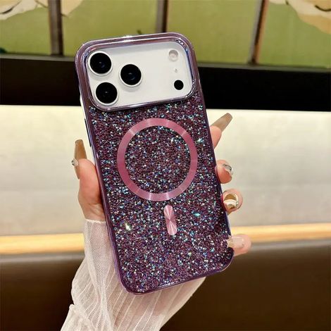 Étui de téléphone à chargement sans fil magnétique (violet, iPhone Air) avec cadre en métal électroplaqué