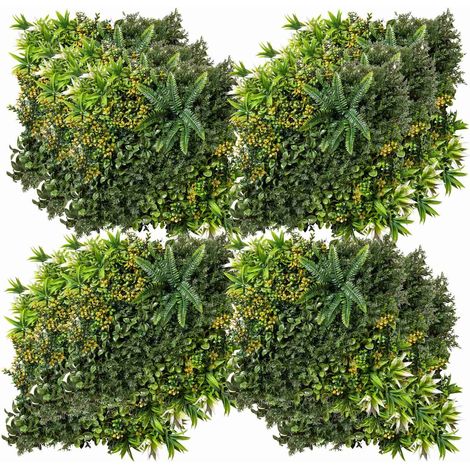 Künstliche Pflanzenwand 12 Stück Uv-Schutz Sichtschutz, Mehrblättriges Design, 50X50 Cm, Für Garten Outdoor
