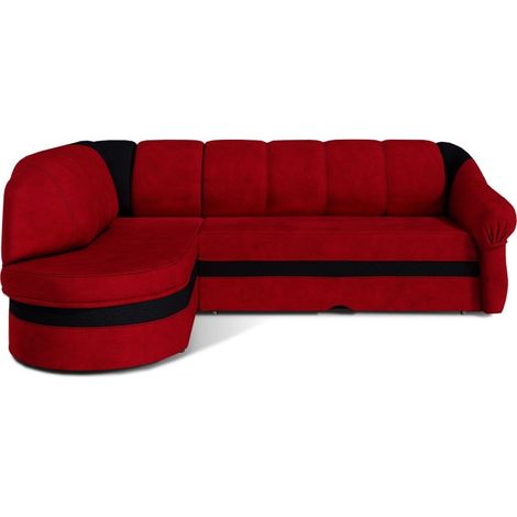 Canapé d'angle gauche convertible BENANA 250 cm rouge et noir avec coffre