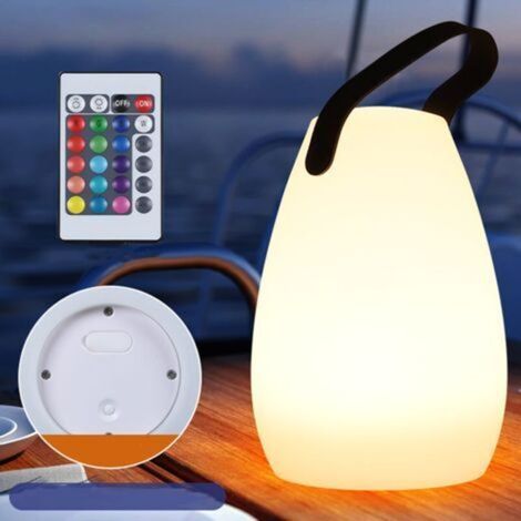 Lampe de table LED rechargeable pour l'extérieur, lampe de table sans fil à 16 couleurs et intensité variable avec télécommande, câble de chargement, 4 niveaux d'intensité, étanche IP44, convient pour (1/3)
