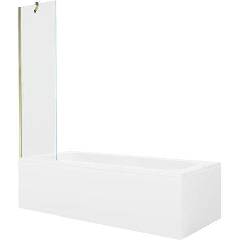 Mexen Vega baignoire rectangulaire 180 x 80 cm avec habillage et paroi 1-volet 50 cm, transparent, doré - 550118080X9505000050 (1/5)