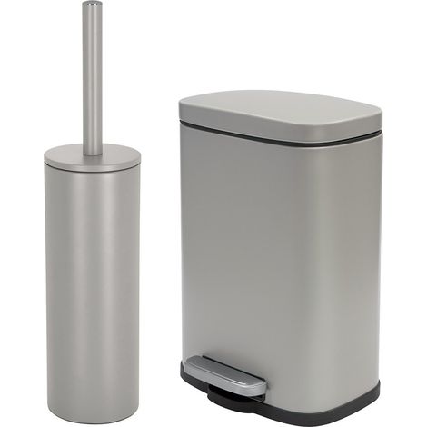 Set pattumiera 5lt a pedale e portascopino in acciaio tortora opaco Axin (1/5)