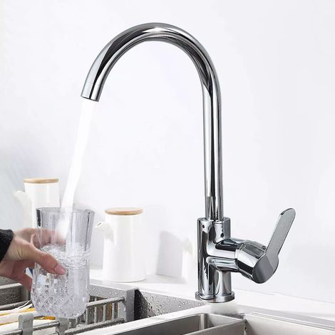 Mitigeur de Cuisine à Eau Froide Simple, Pivotant à 360°, Robinet d'Évier de Cuisine à Levier Unique Avec Haut (1/5)