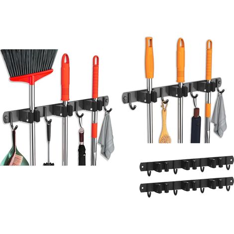 Set mit 2-teiligem Bürstenhalter zur Wandmontage, Werkzeugregal bestehend aus 3 Regalen und 4 Haken, selbstklebender Besenhalter-Werkzeug-Organizer für Zuhause, Küche und Badezimmer