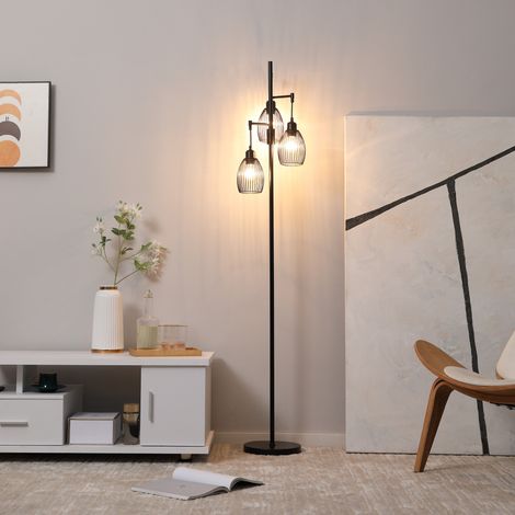 Lampadaire style industriel 40 W max. 3 abat-jours en métal filaire luminosité réglable - noir - ampoule E27