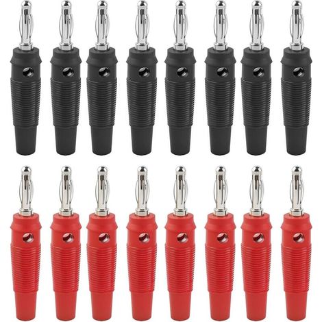 16 Pièces Fiches Bananes, 4mm Fiche Enceinte Audio, fiche Enceinte Audio Haut Parleur Connecteur pour Raccorder Les Enceintes HiFi, Amplis, ampli-Tuners et Chaînes Stéréo, Noir Rouge (1/5)