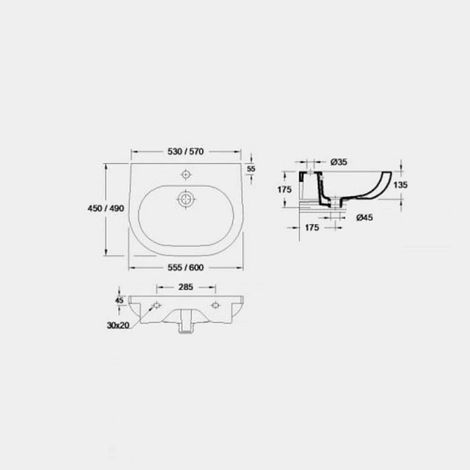 VALADARES OPUS Lavabo Suspendido Mural 60 cm Blanco - ref: 37331002C