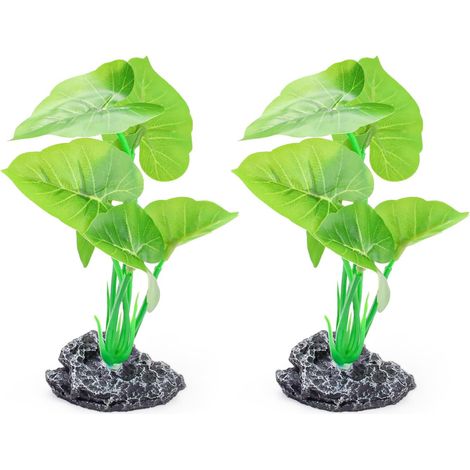 Lot de 2 plantes artificielles réalistes en soie pour décoration d'aquarium Betta, poisson rouge, décoration de reptile (16 cm, 2) (1/5)