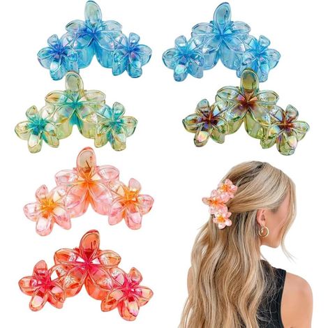 Ensemble de 6 pinces à cheveux hawaïennes antidérapantes à motifs floraux pour femmes, comprenant de jolies pinces épaisses et fines, convenant aux femmes de différentes carnations. (1/4)